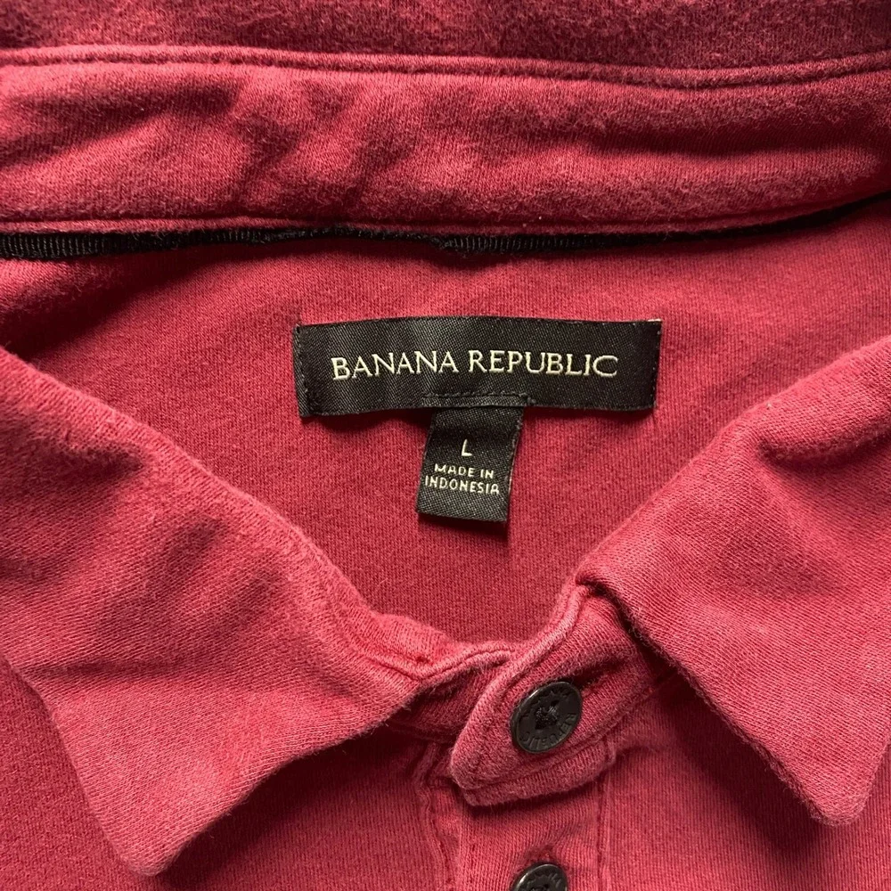 Banana Republic Mens Large Polo Shirt Red Short Sleeve Cotton 1588968 Burgundy
